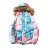 Sky colored Fur collar winter zipper coat